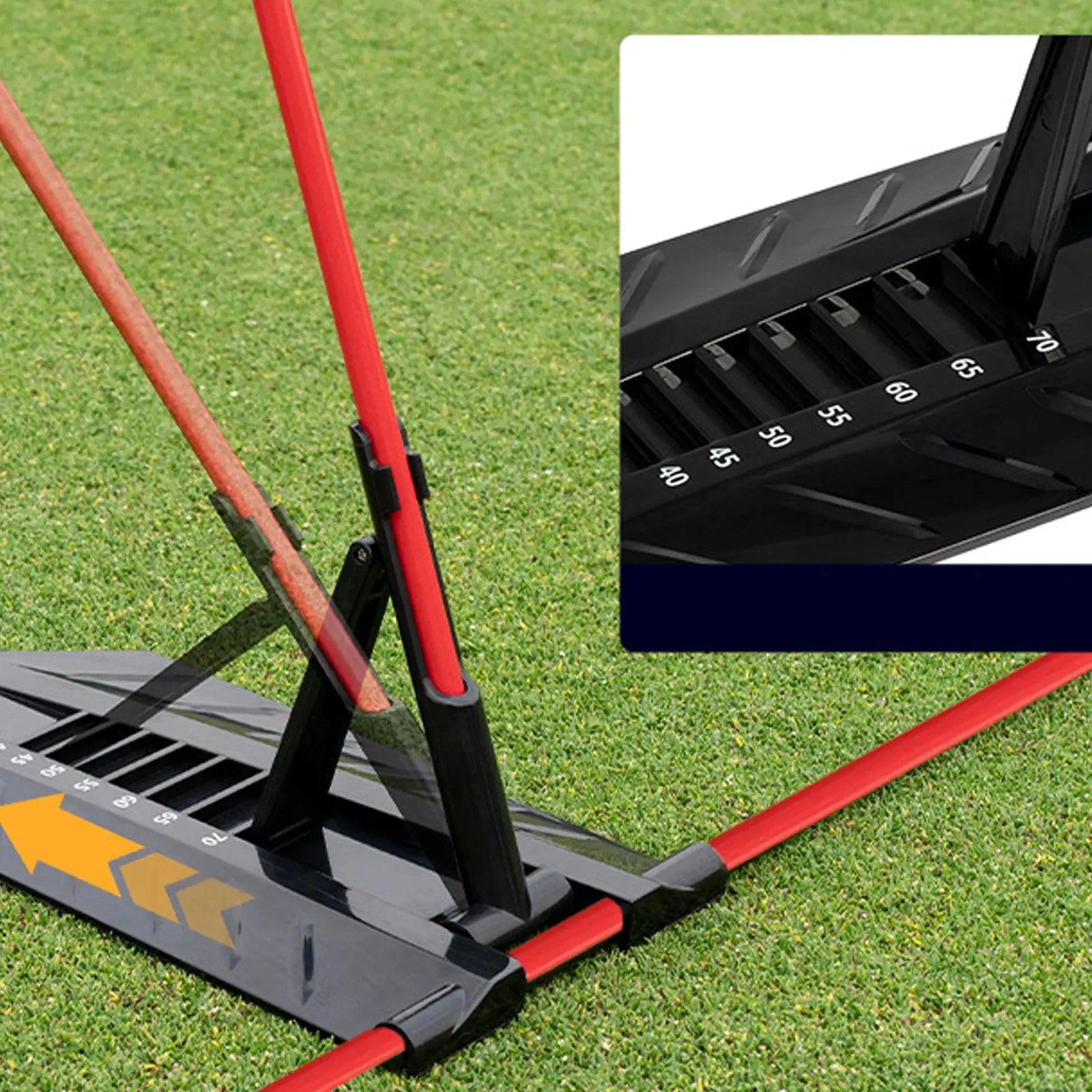 Golf alignment stick holder, swing path drill aid