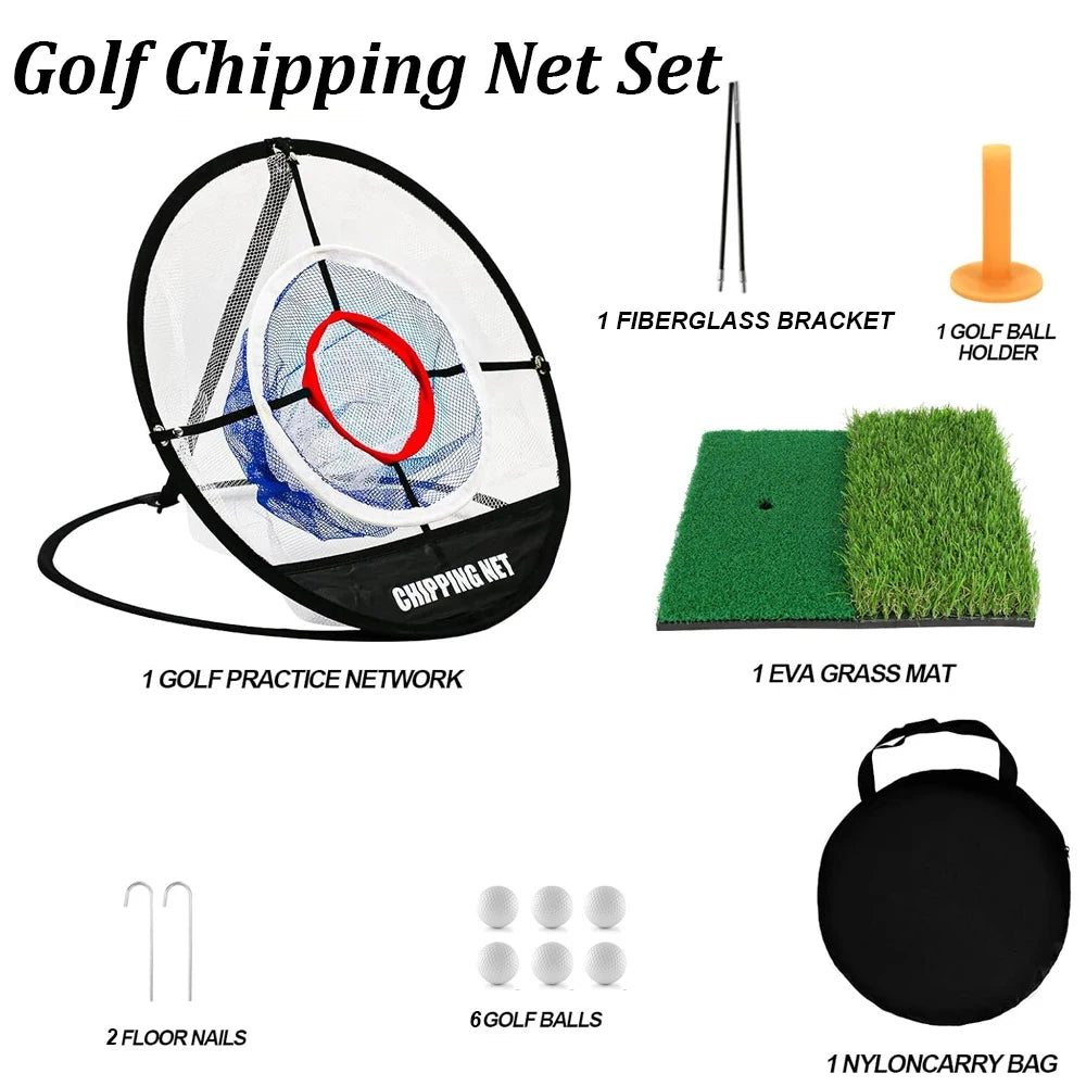 Pop-Up Golf Chipping Net with Hitting Mat