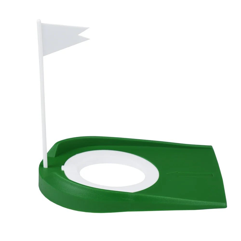 Indoor golf putting trainer with adjustable hole and flag