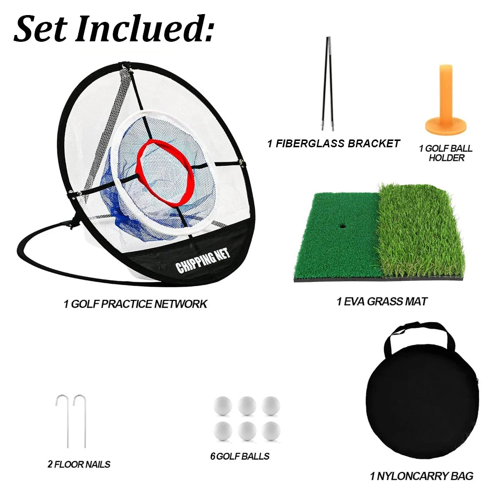 Pop-Up Golf Chipping Net with Hitting Mat