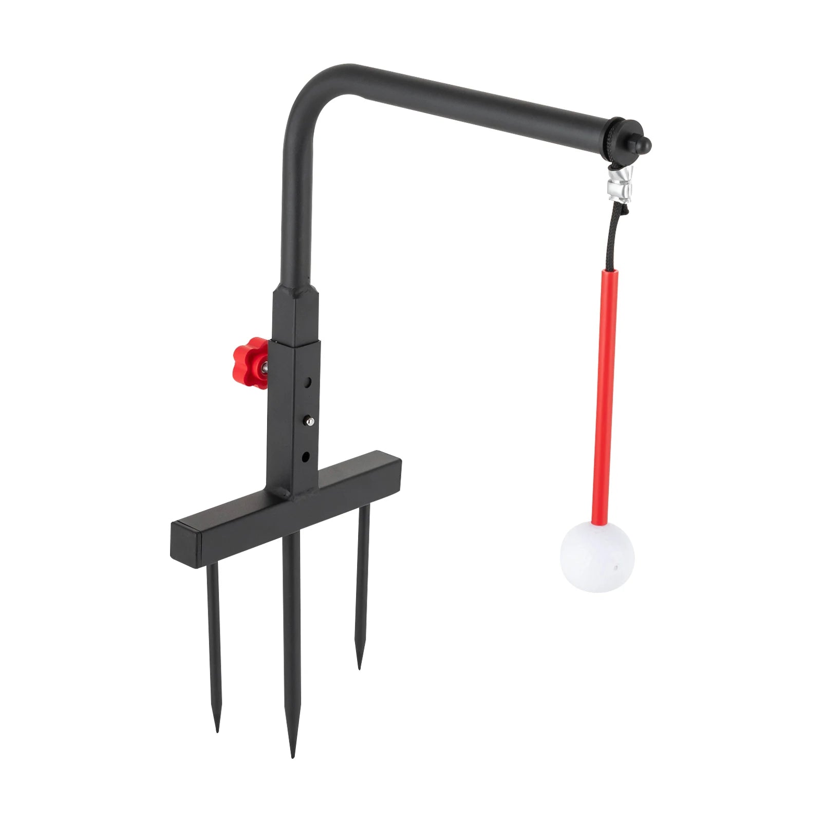 Golf swing plane trainer with practice ball and support rods