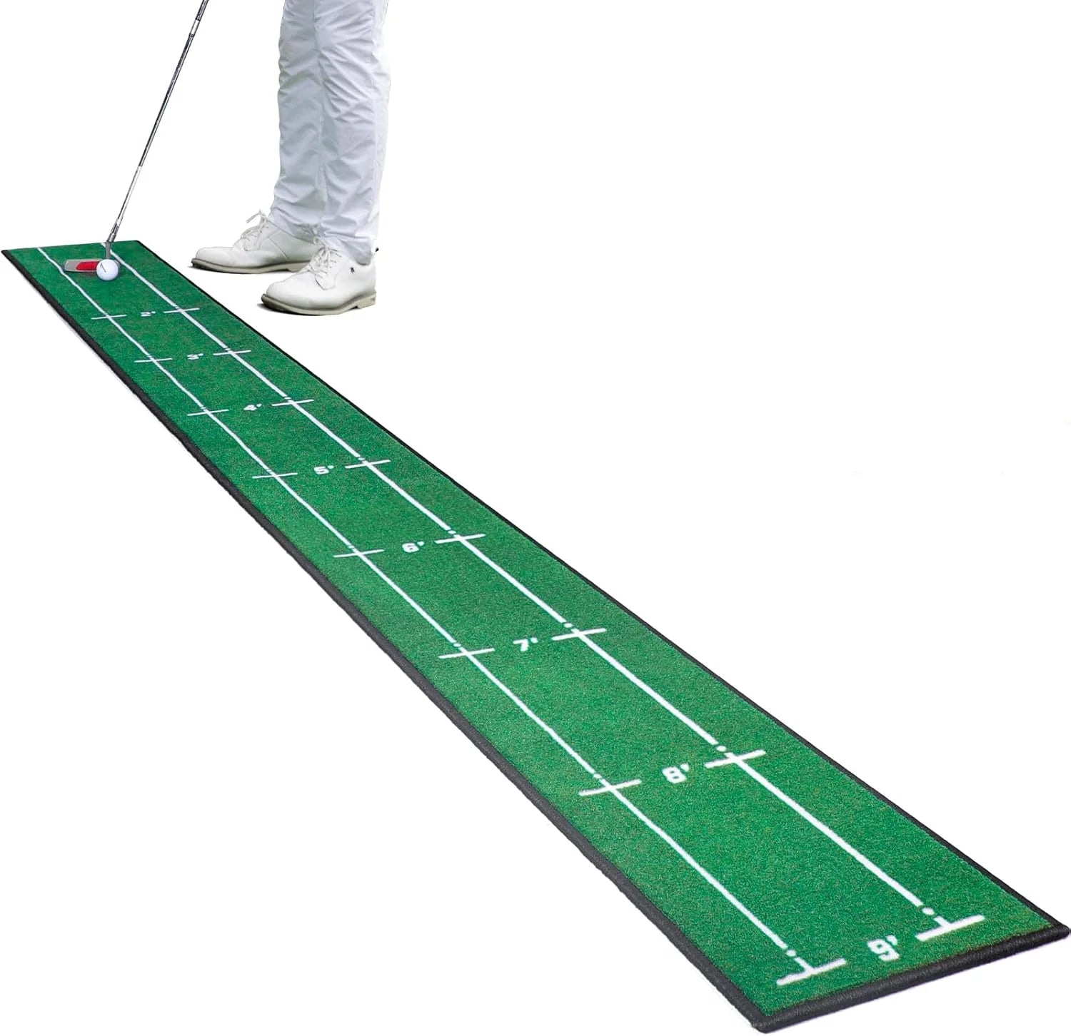 Golf putting mat with distance markers, indoor and outdoor practice green